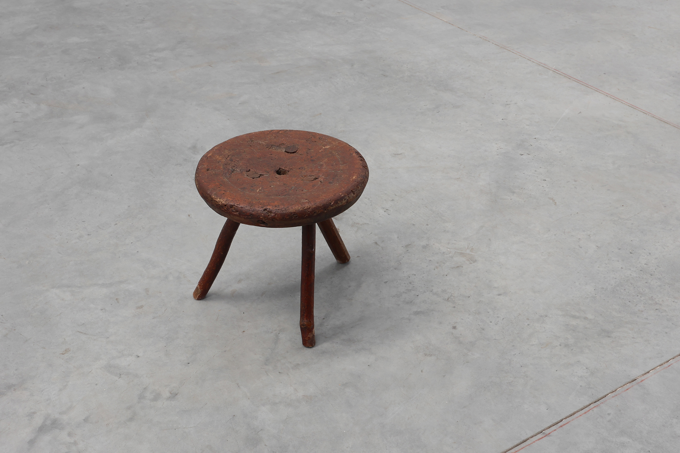 Rustic Wabi Sabi style solid oak tripod stool, France ca. 1850thumbnail
